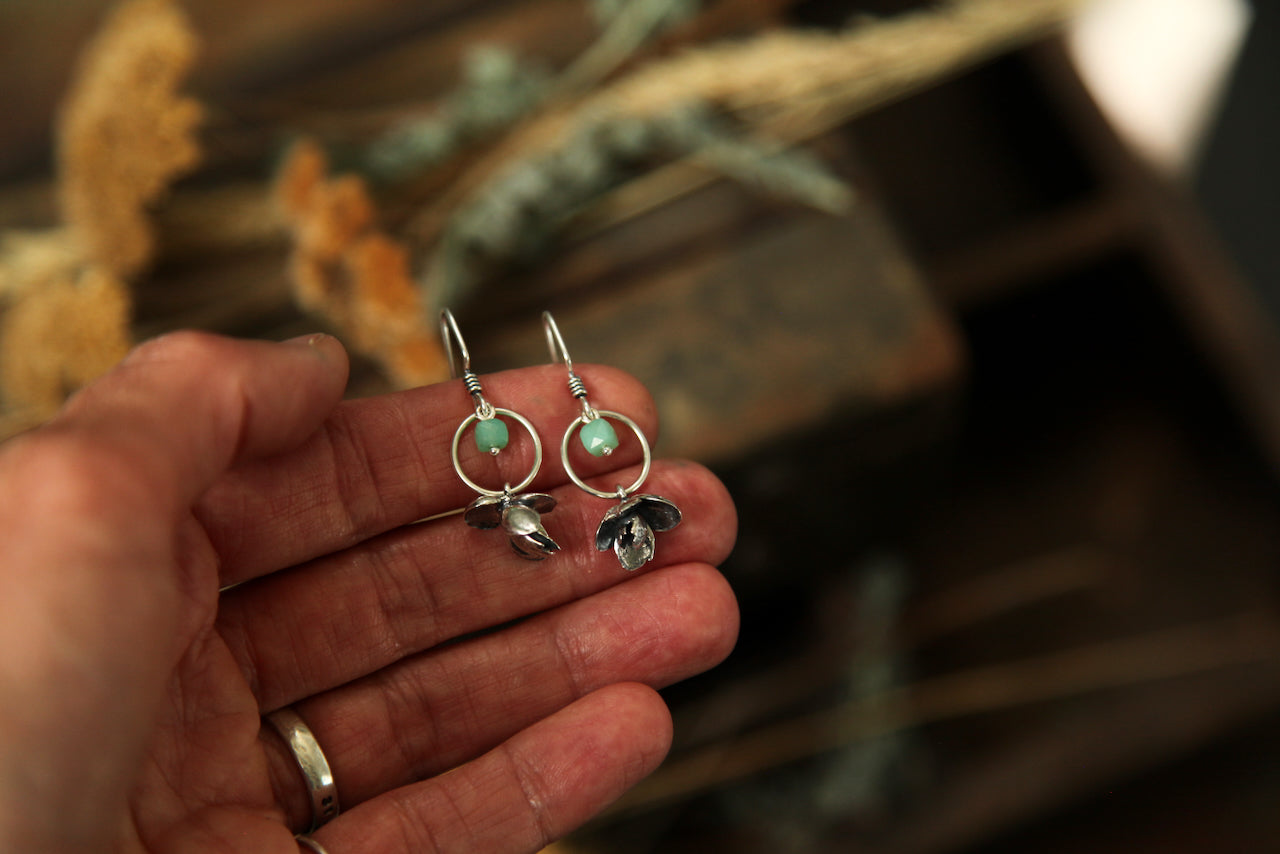 NO. 5 - Grounded - Silver Succulent and Chrysoprase Earrings