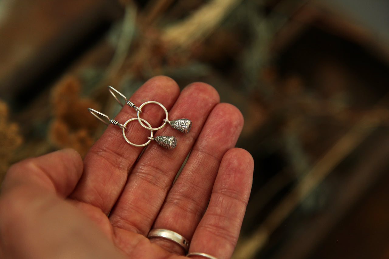 NO. 16 - Heirloom - Silver Print Decorated Earrings
