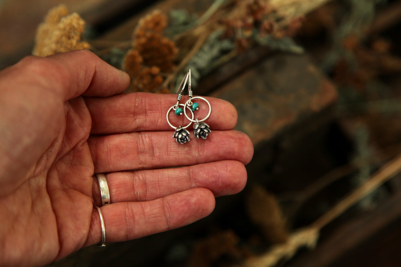 NO. 17 - Grounded - Silver Succulent and Turquoise Earrings