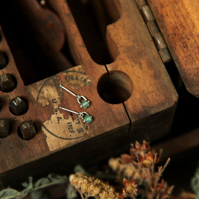NO. 2 - Tiny Pinned Chrysoprase - Sterling Silver Earrings