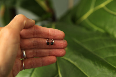 Tiny Pinned Black Spinel - Sterling Silver Earrings
