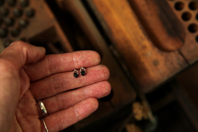 Tiny Pinned Black Spinel - Sterling Silver Earrings