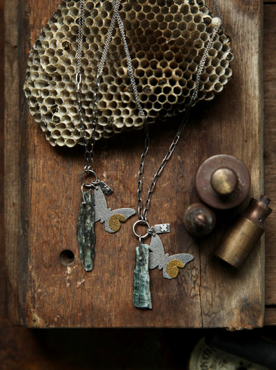 Solace in stone - Sterling Silver + 24K Gold and Kyanite Necklace