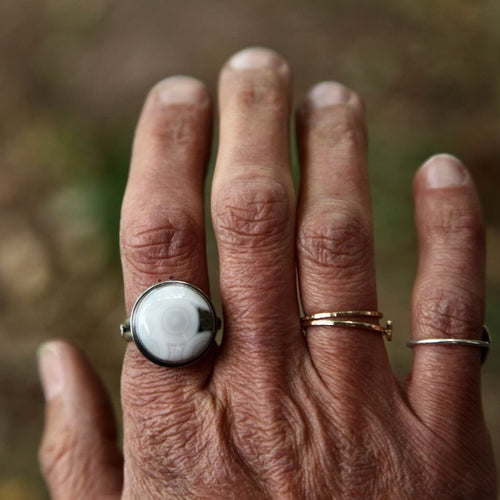 US SIZE 7.75 - Protect Your Peace - White Ocean Jasper Silver Ring