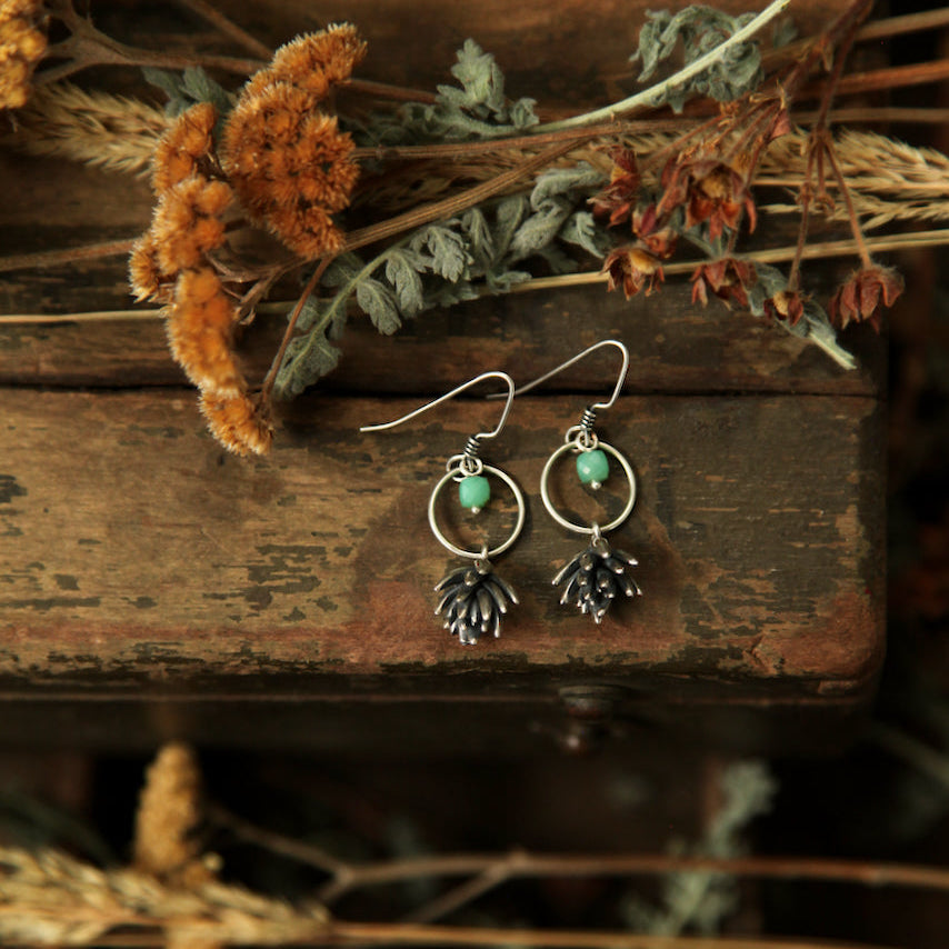 NO. 9 - Grounded - Silver Succulent and Chrysoprase Earrings
