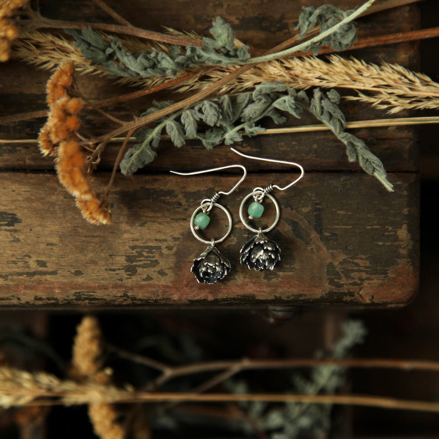 NO. 2 - Grounded - Silver Succulent and Chrysoprase Earrings