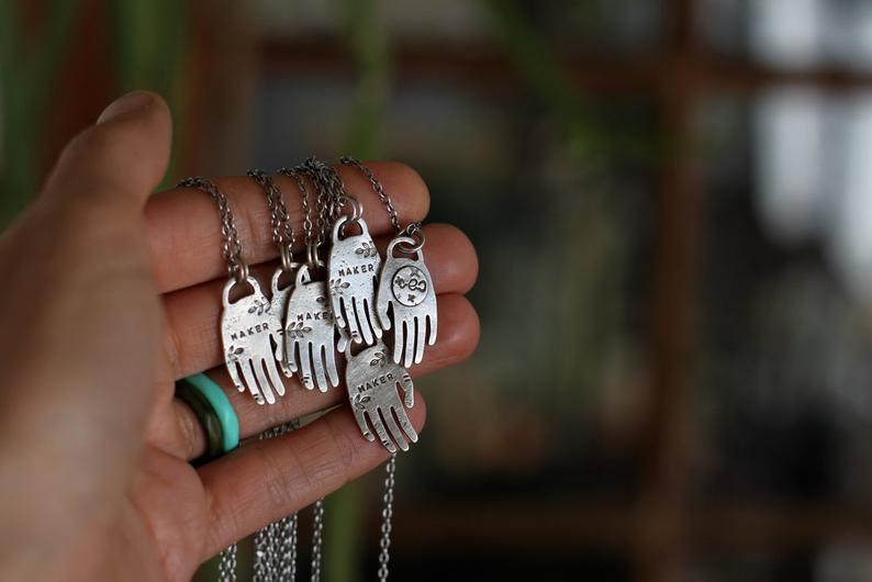 Maker/Hands Dirty - Silver Hand Necklace