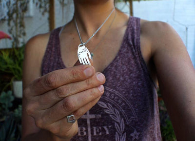 Maker/Hands Dirty - Silver Hand Necklace